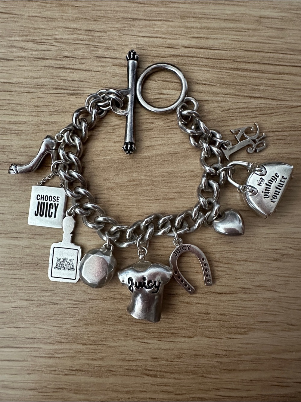 Juicy Couture Y2K 925 Sterling Silver Charms Bracelet 💯% Authentic